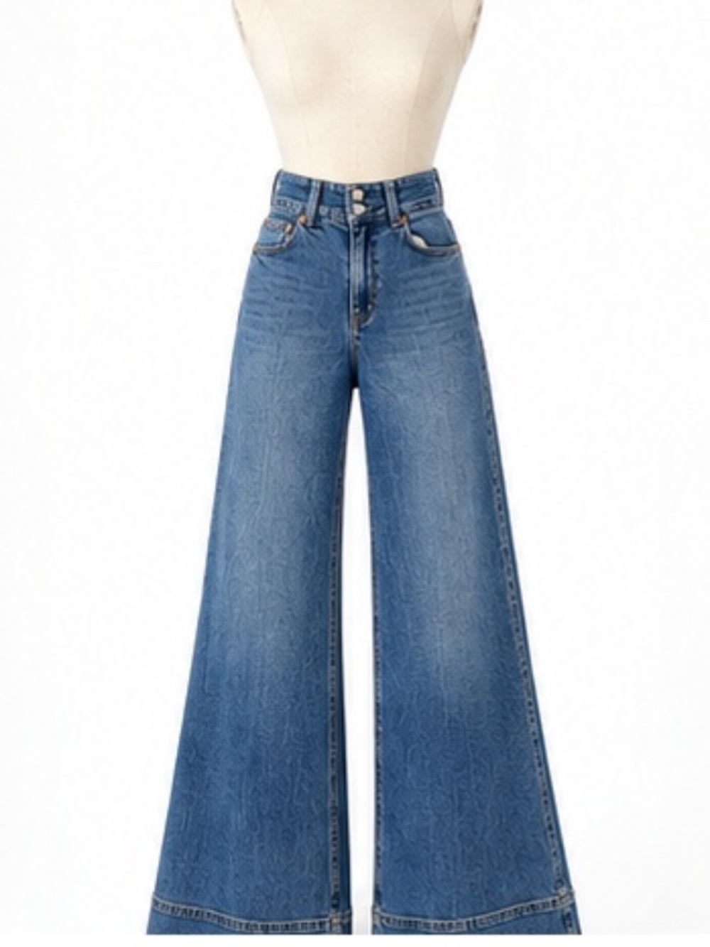 NWT. ALICE + OLIVIA High Rise Wide Leg Jeans Brooklyn Blue Size 28 - Picture 3 of 11
